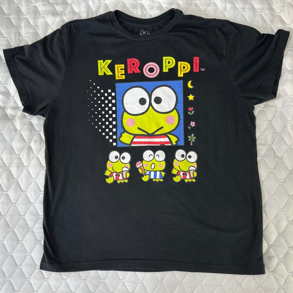 Sanrio Keroppi Graphic T-Shirt XXL Black Good Short Sleeve Frog‎ Print Tee